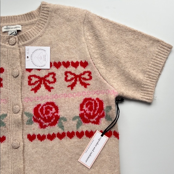 cupcakes & cashmere Beige Cardigan with Bows and Roses - Picture 7 of 12